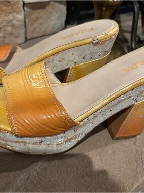 Prada Two-Tone Yellow and Orange Leather Platform Mules